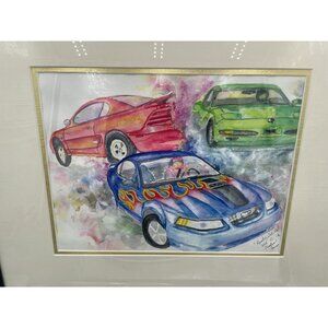 "Ready Set Go" Framed Watercolor Print Car Art By Meaghan Thomas 2004 1/6